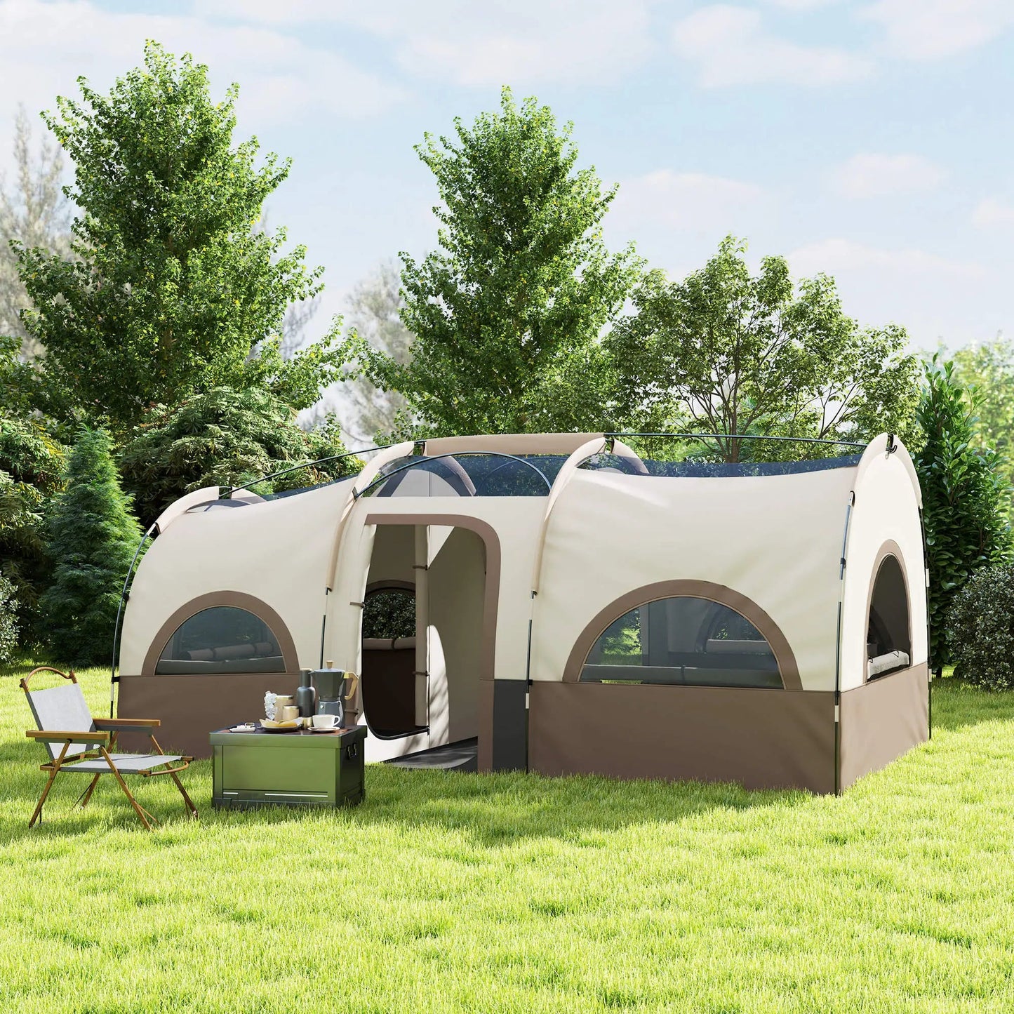 Spacious 3-Room Family Camping Tent – Waterproof 4-6 Person Cabin Shelter with UV Protection Munipo