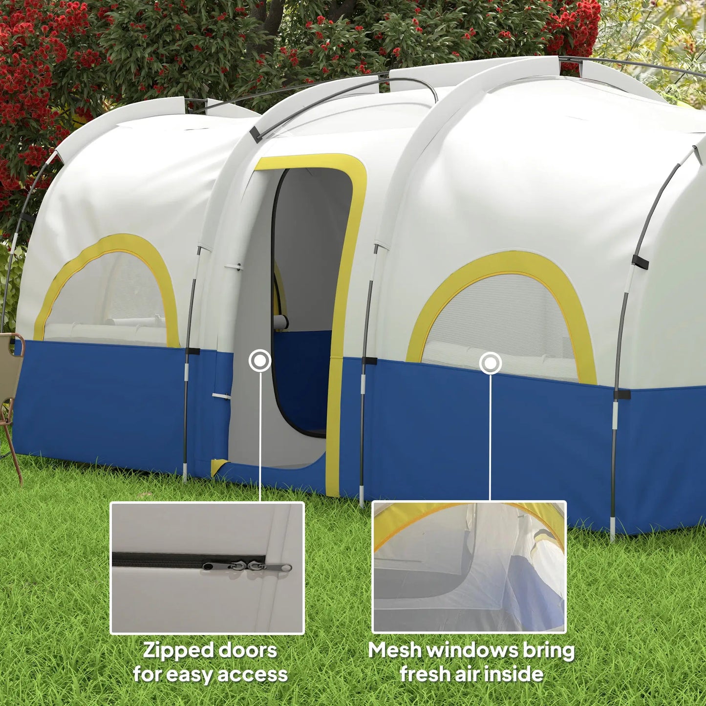 Spacious 3-Room Family Camping Tent – Waterproof 4-6 Person Cabin Shelter with UV Protection Munipo