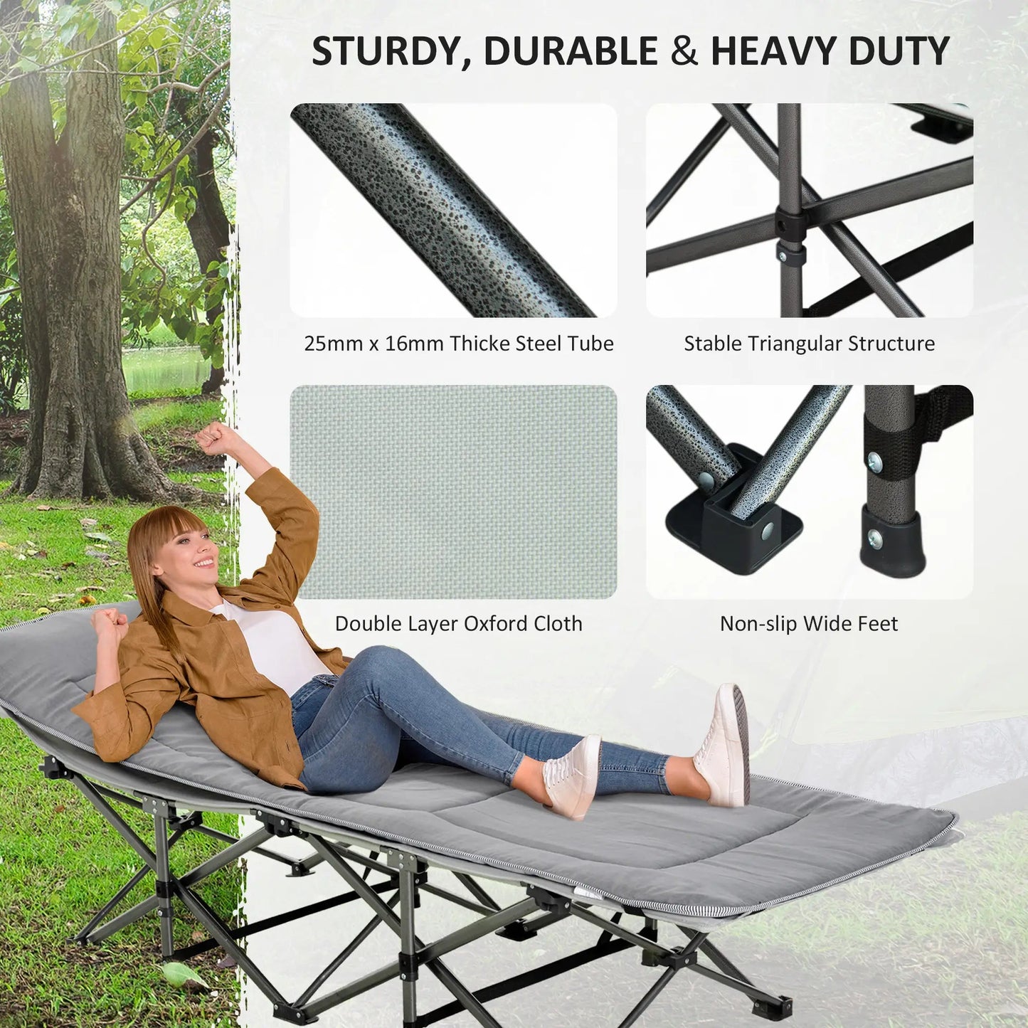 Folding Camping Cot with Mattress & Pillow – Heavy-Duty Portable Bed for Adults Munipo