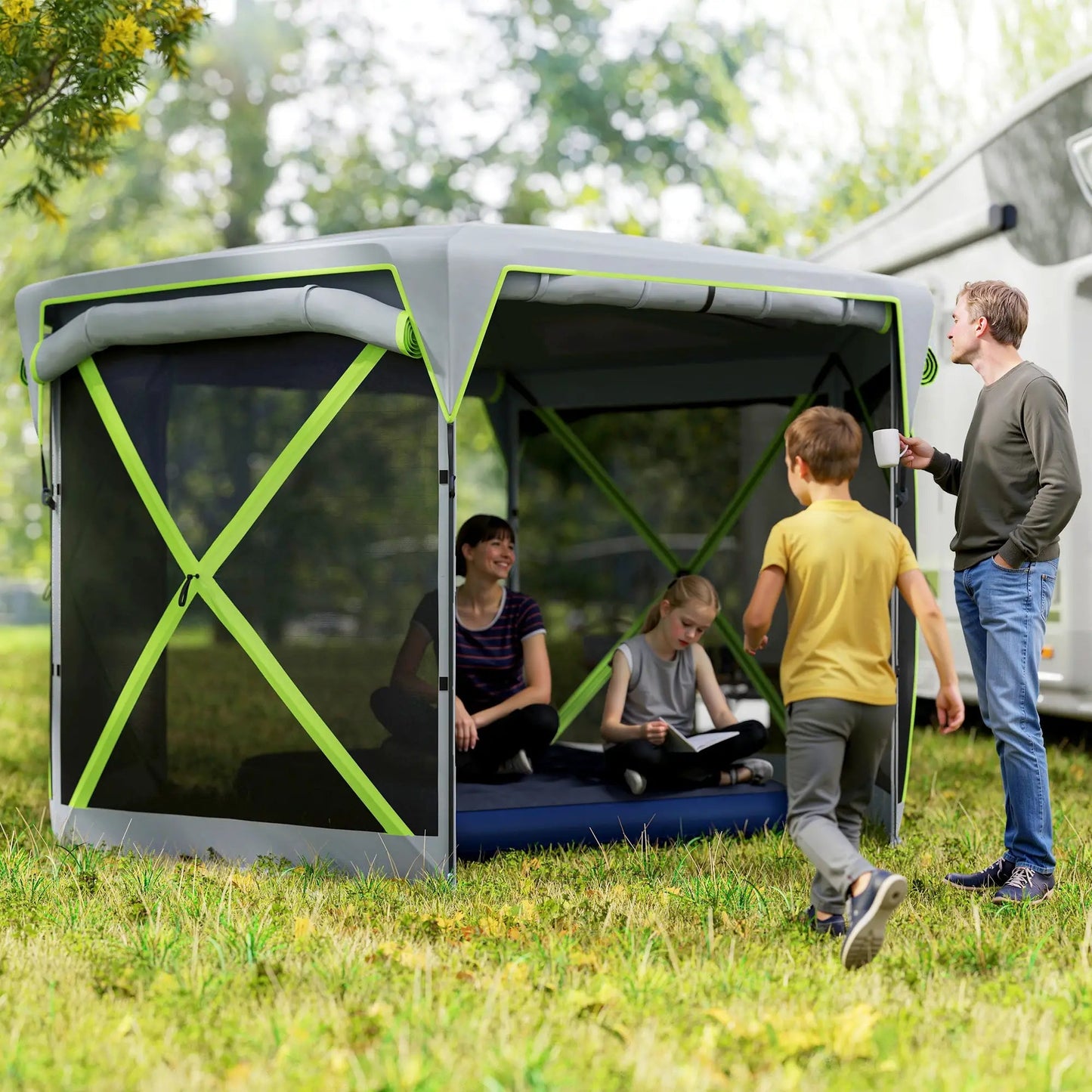 Pop-Up Gazebo with Removable Roof and Mesh Wind Panels 11x11ft – Portable Camping Tent Munipo