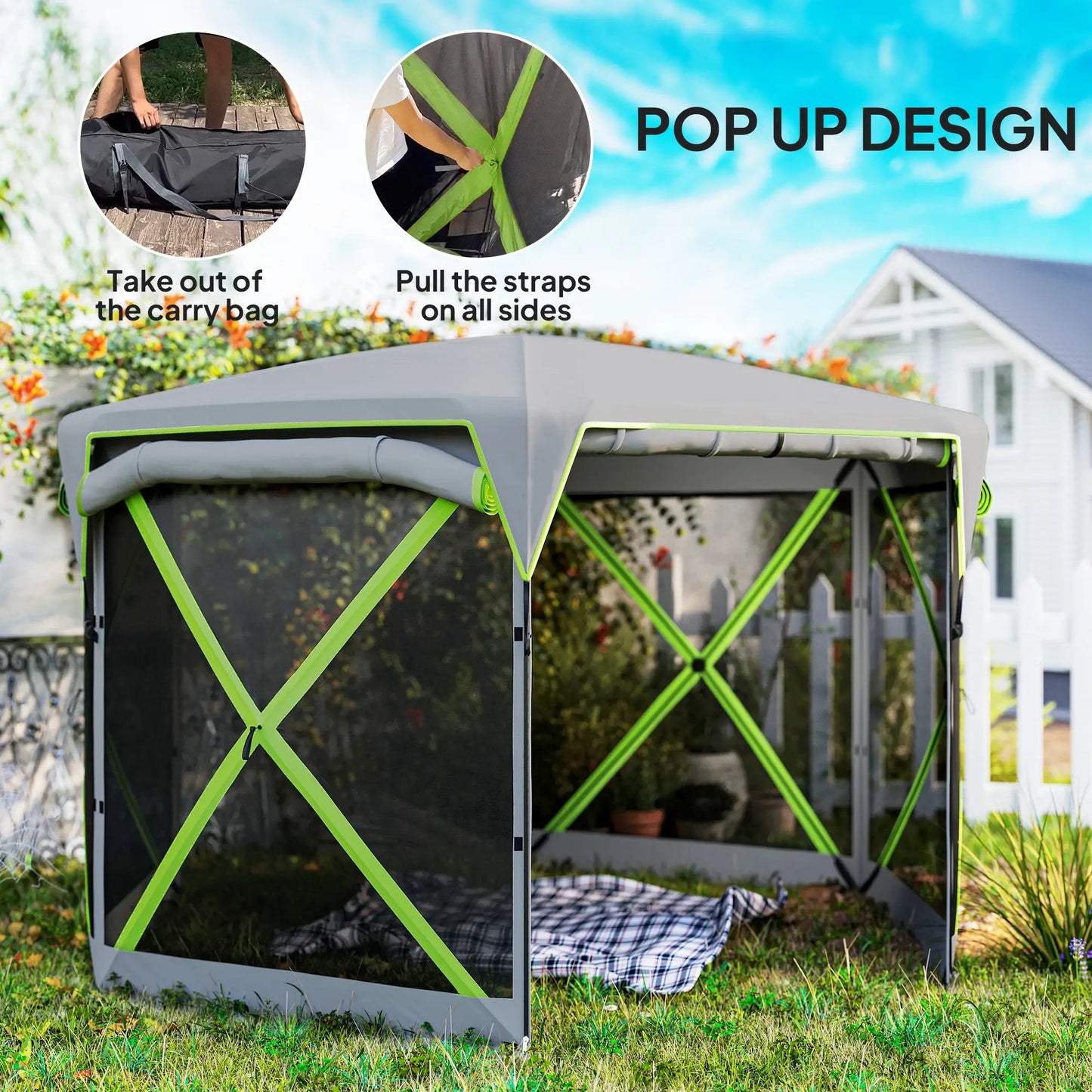 Pop-Up Gazebo with Removable Roof and Mesh Wind Panels 11x11ft – Portable Camping Tent Munipo