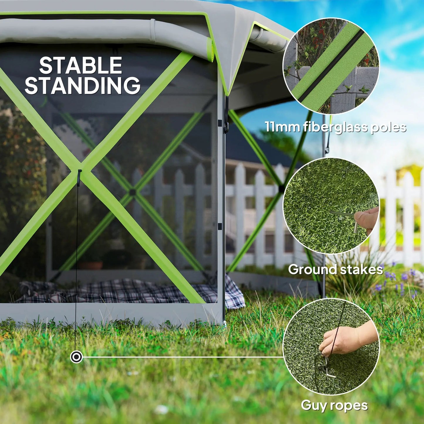 Pop-Up Gazebo with Removable Roof and Mesh Wind Panels 11x11ft – Portable Camping Tent Munipo
