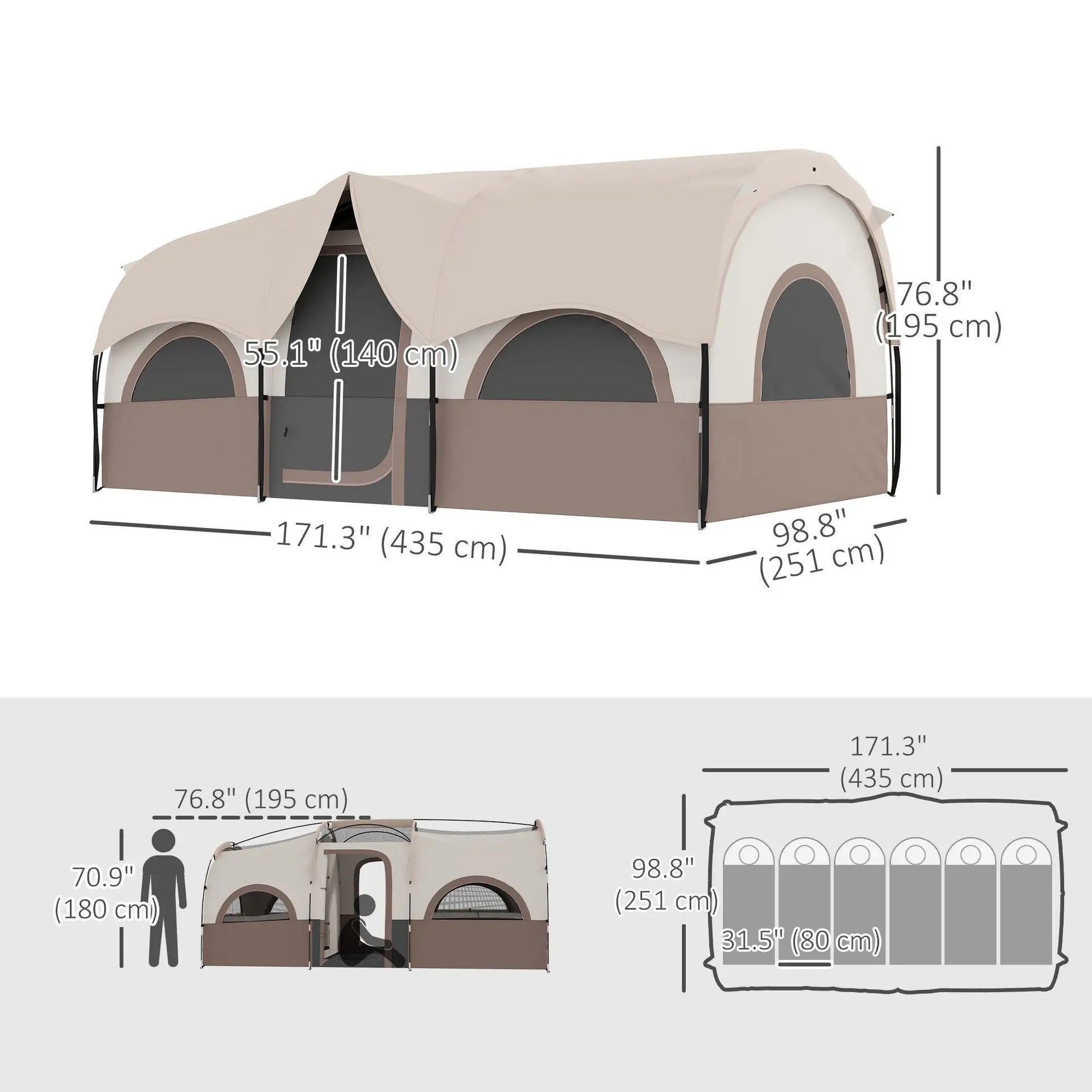 Spacious 3-Room Family Camping Tent – Waterproof 4-6 Person Cabin Shelter with UV Protection Munipo