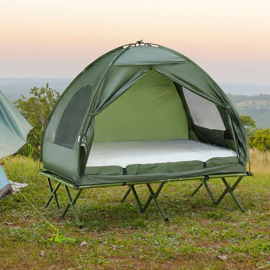 All-in-One Portable Camping Tent Cot with Air Mattress & Pump – Elevated 2-Person Shelter for Outdoor Adventures Munipo