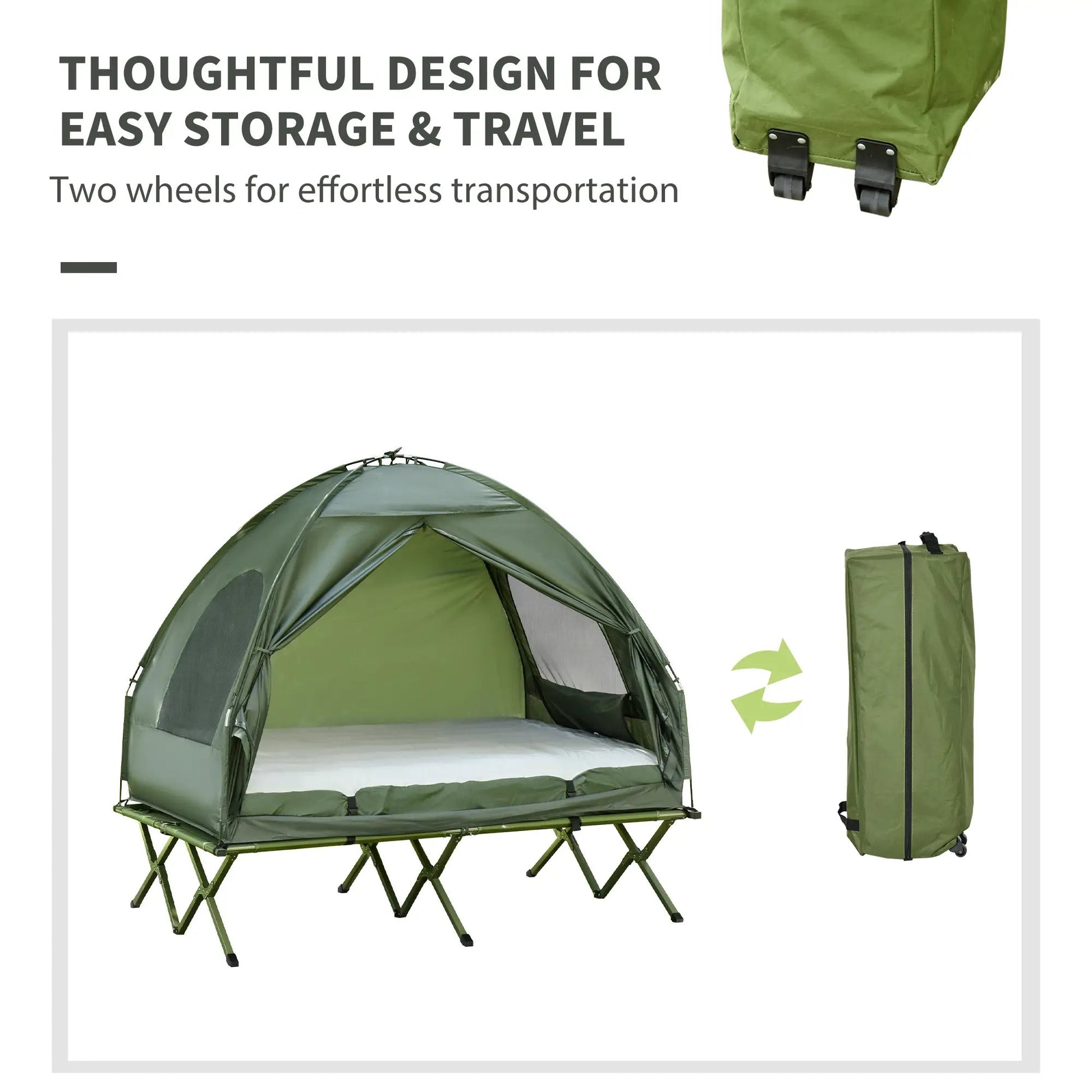 All-in-One Portable Camping Tent Cot with Air Mattress & Pump – Elevated 2-Person Shelter for Outdoor Adventures Munipo