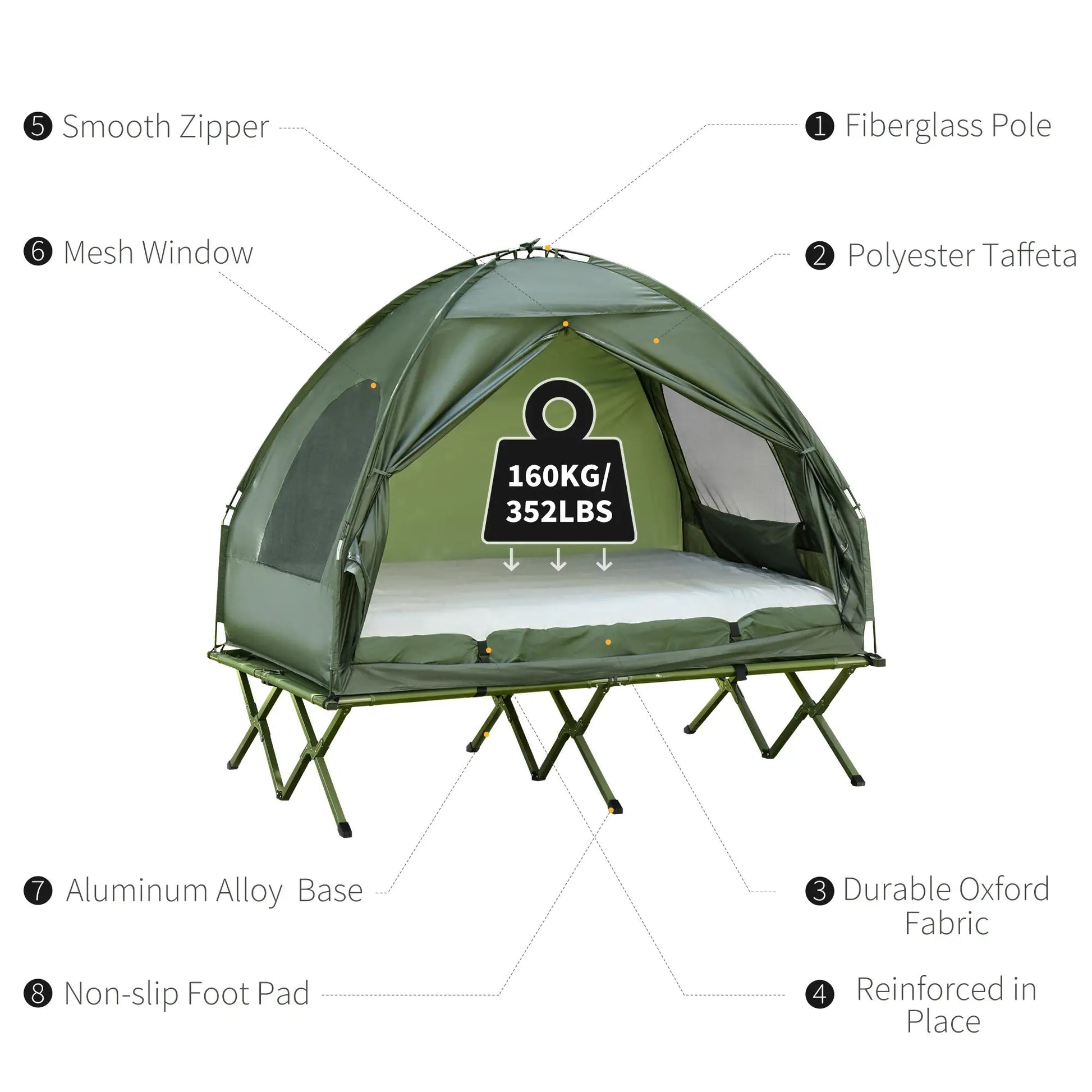 All-in-One Portable Camping Tent Cot with Air Mattress & Pump – Elevated 2-Person Shelter for Outdoor Adventures Munipo