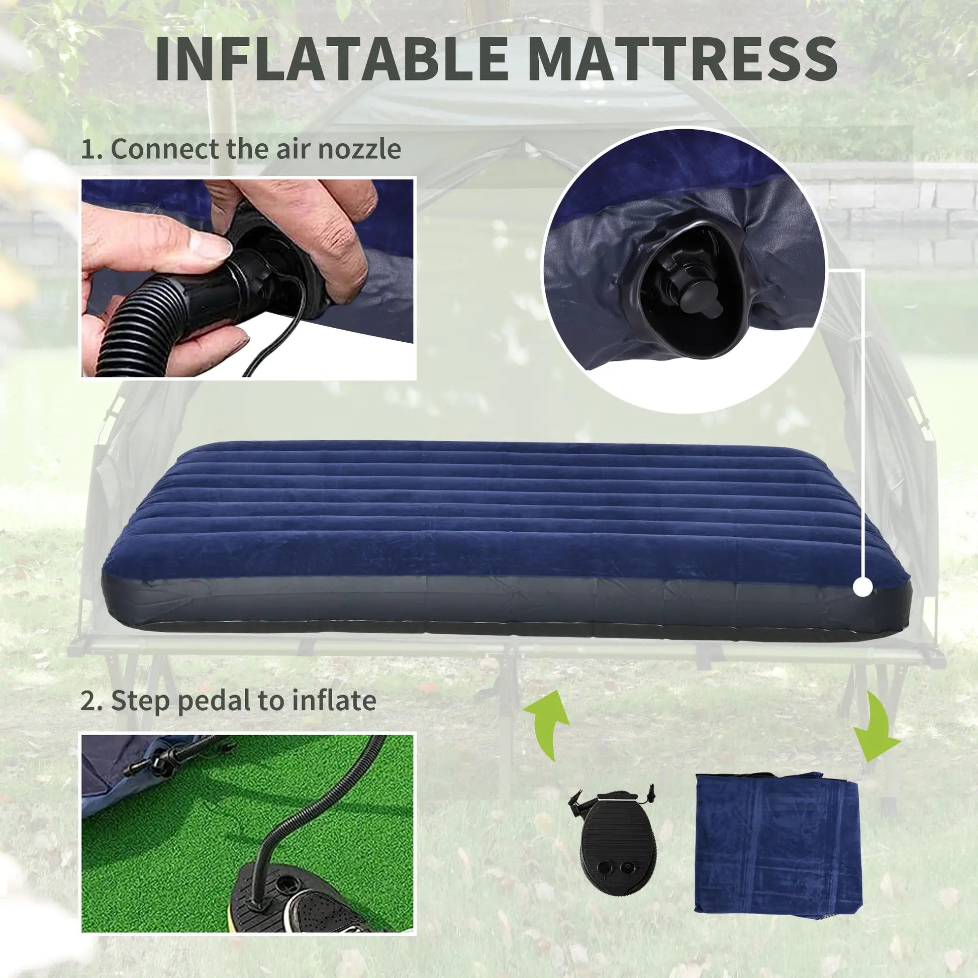 All-in-One Portable Camping Tent Cot with Air Mattress & Pump – Elevated 2-Person Shelter for Outdoor Adventures Munipo