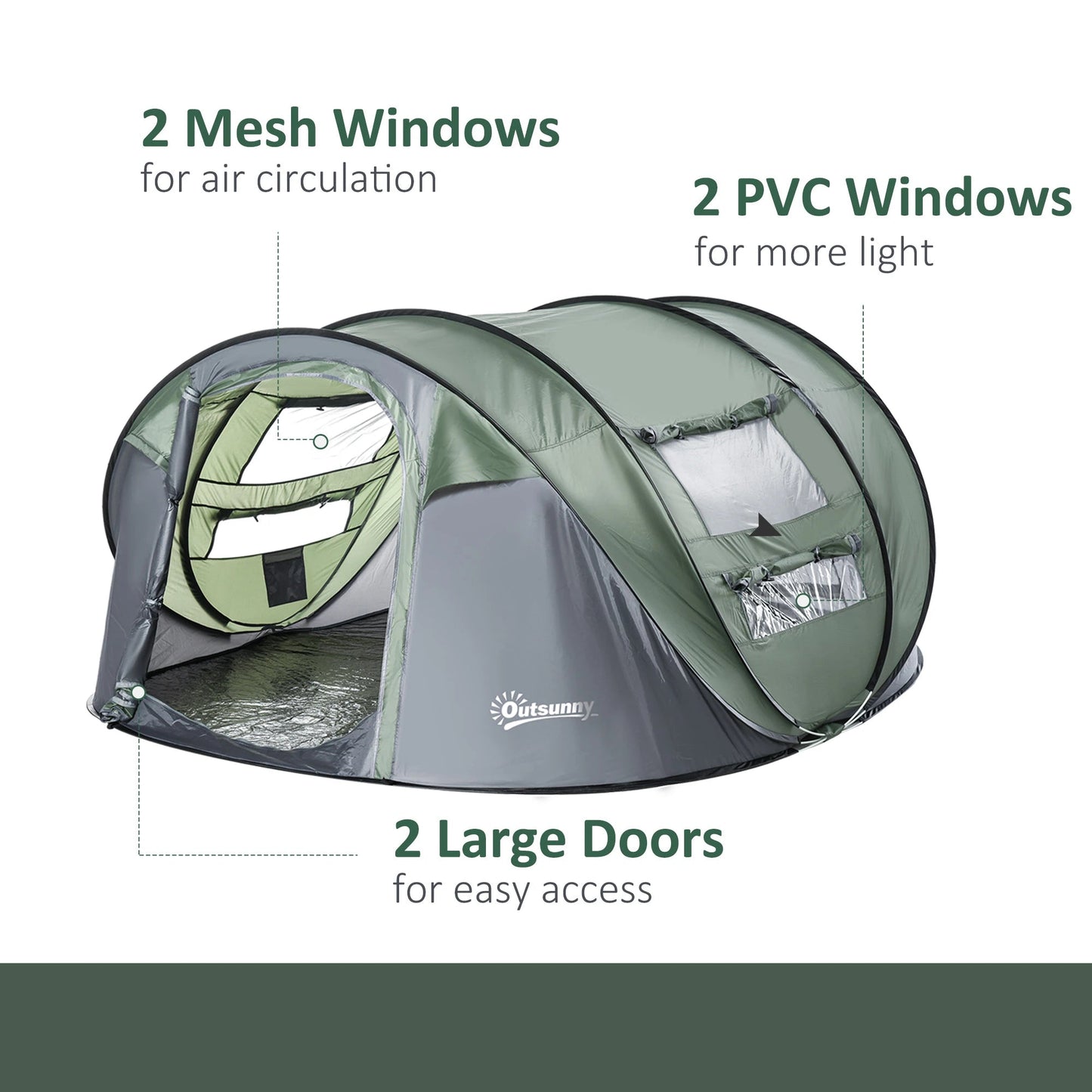 5-Person Automatic Pop-Up Camping Tent with Windows & Carry Bag – Quick Setup for Outdoor Adventures Munipo