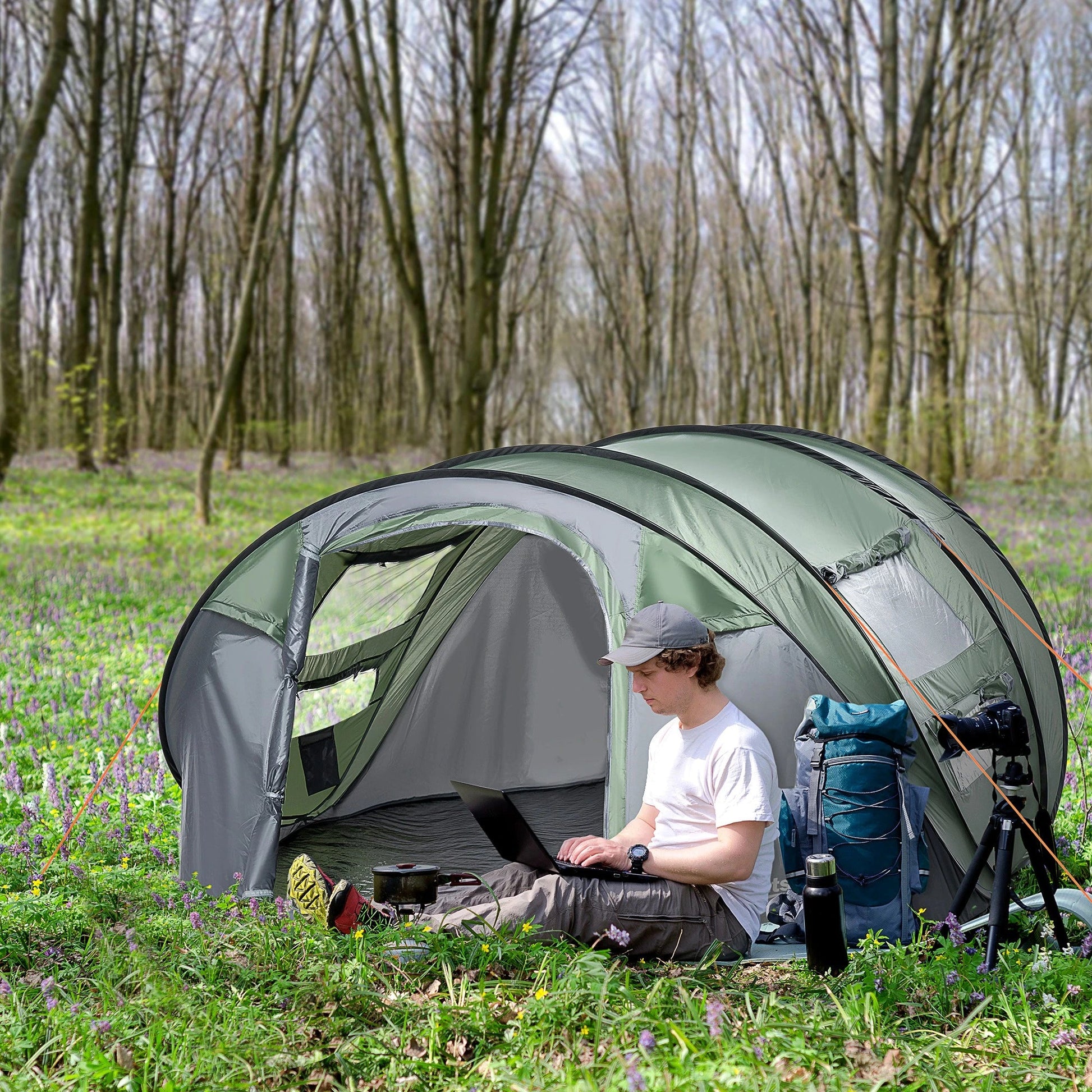 5-Person Automatic Pop-Up Camping Tent with Windows & Carry Bag – Quick Setup for Outdoor Adventures Munipo