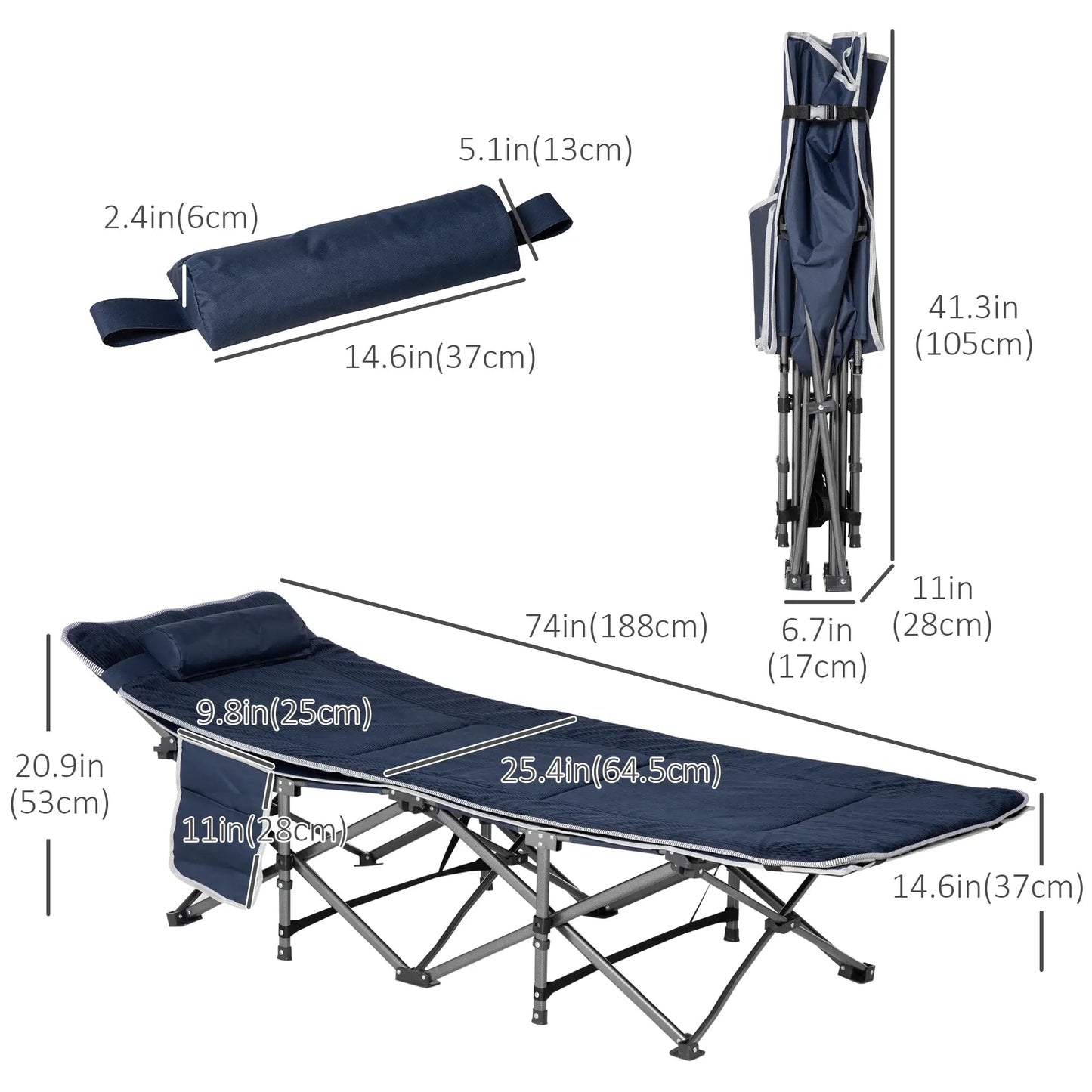 Folding Camping Cot with Mattress & Pillow – Heavy-Duty Portable Bed for Adults Munipo