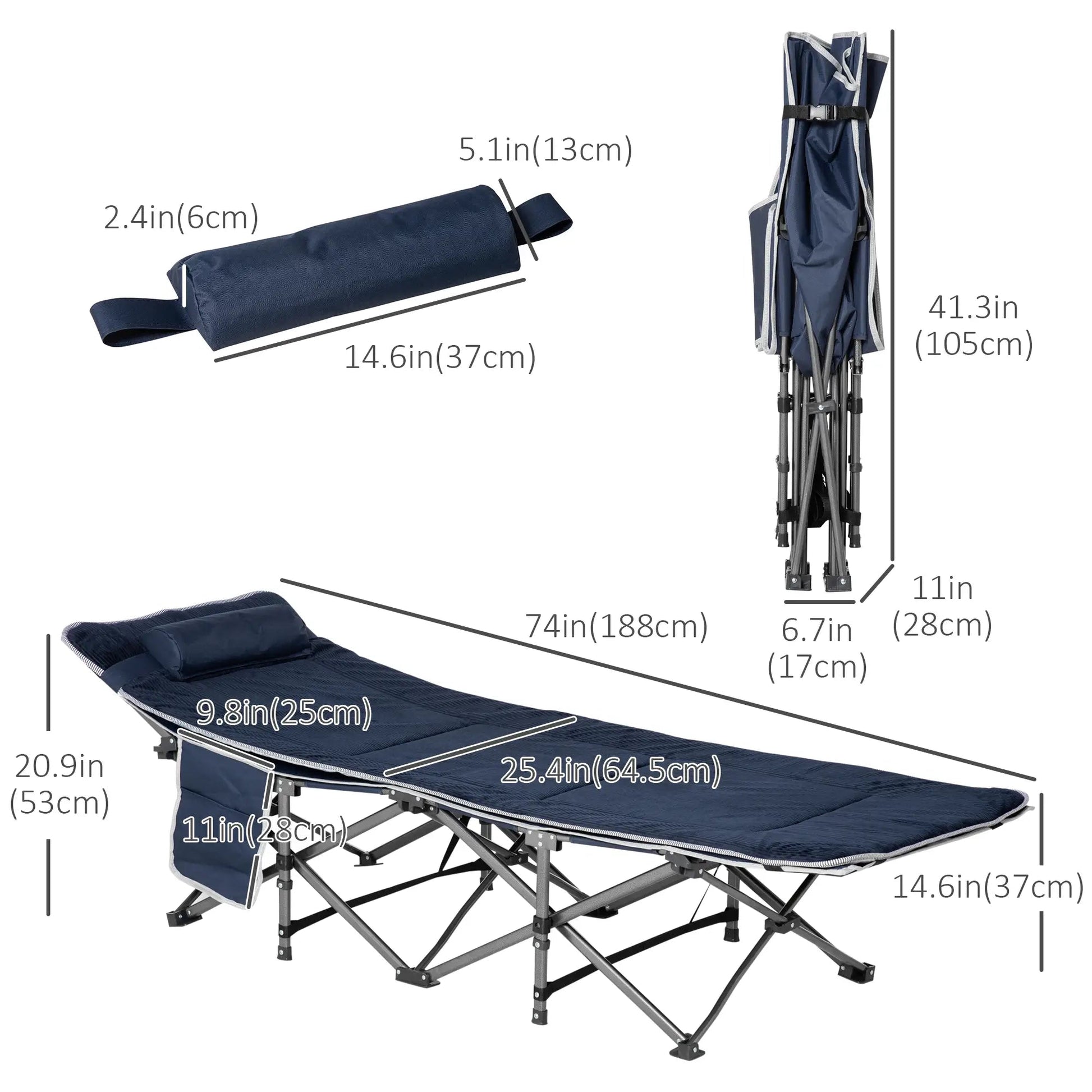 Folding Camping Cot with Mattress & Pillow – Heavy-Duty Portable Bed for Adults Munipo