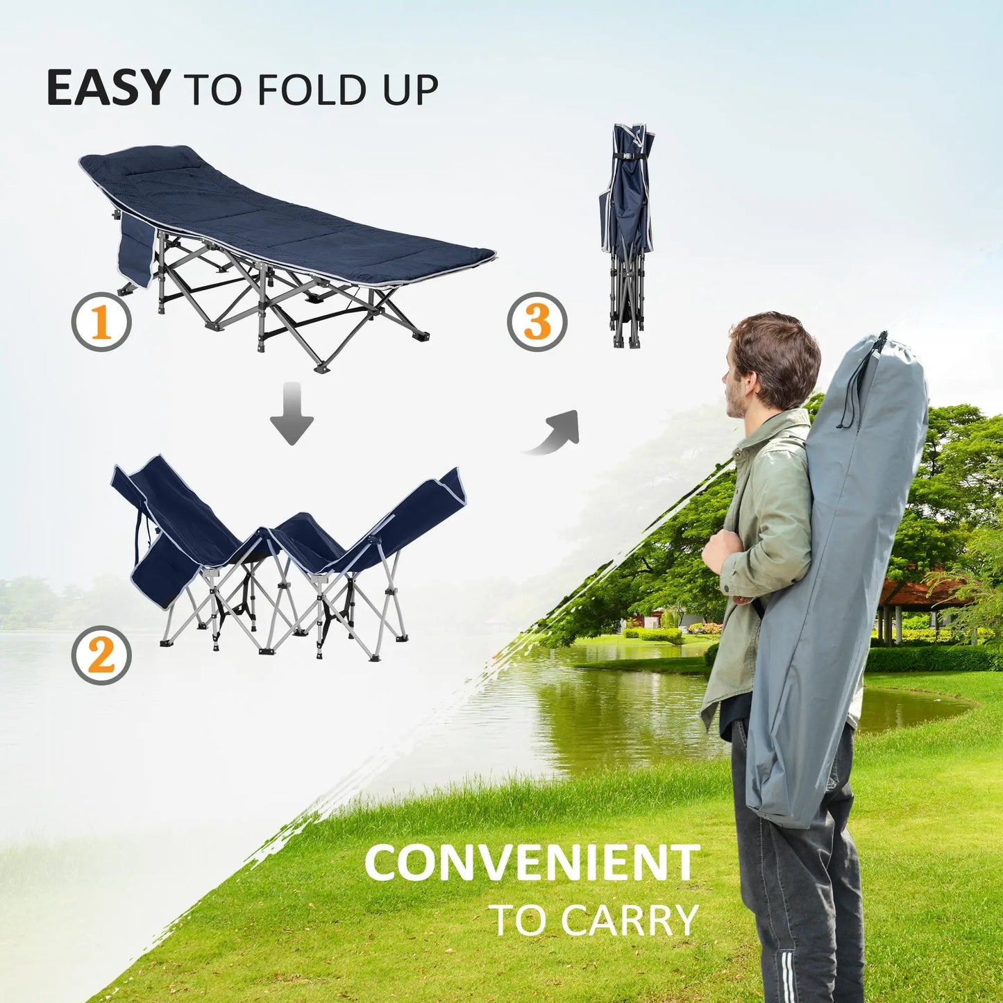 Folding Camping Cot with Mattress & Pillow – Heavy-Duty Portable Bed for Adults Munipo