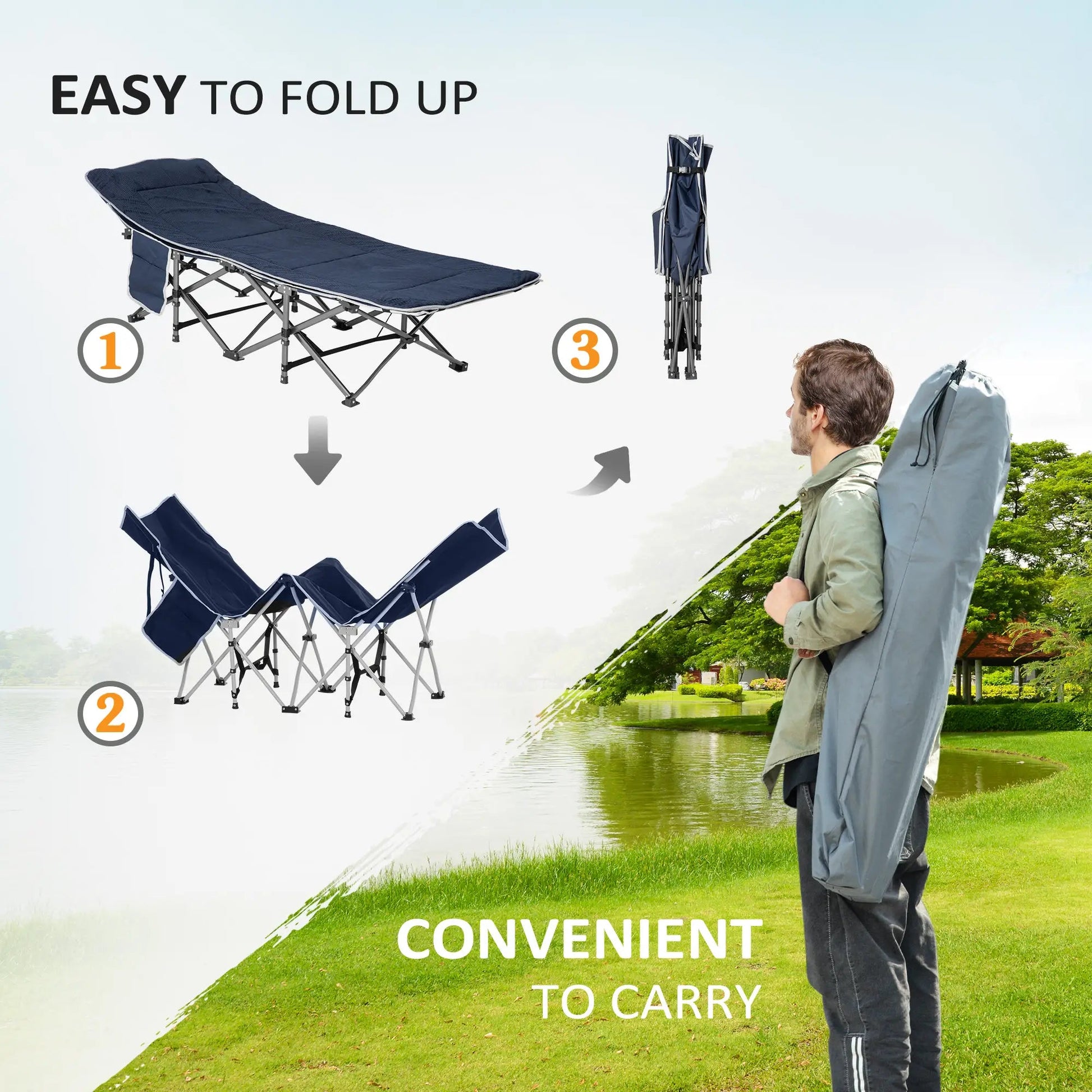 Folding Camping Cot with Mattress & Pillow – Heavy-Duty Portable Bed for Adults Munipo